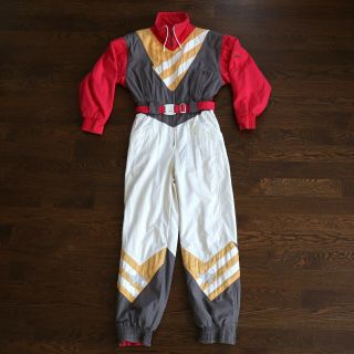 Vintage Bogner Snow Ski Suit One Piece Womens Small White Gray Red 80’s Snowsuit