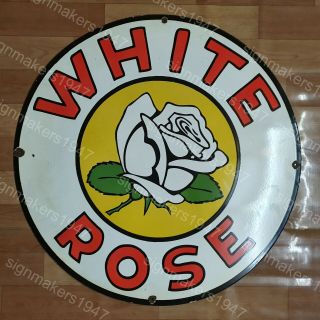 White Rose Vintage Porcelain Sign 30 Inches Round