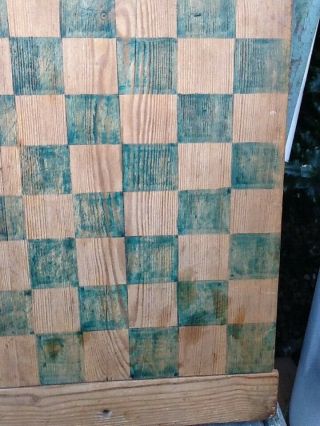Early Primitive Wooden Game Board Old Green Paint Bread Board Ends Mortised 3