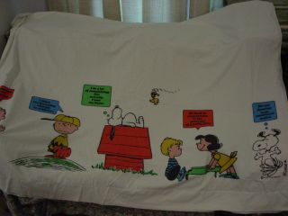 Vintage Peanuts 1971 Charlie Brown Snoopy Lucy Linus Quotes Full Flat Sheet