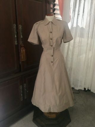 Vintage Waac Us Army Nurse Corps Uniform Rayon Dress Beige Summer