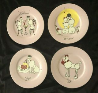 American Atelier At Home “pink Poodle” Set Of 4 Porcelain Canape Plates