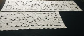 Vintage Linen Cut Work Floral Table Runner /dresser Scarves.  Set Of 2