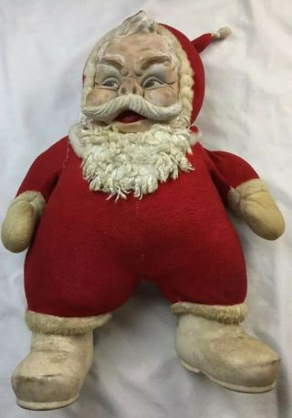 Vtg Creepy Rushton Co Rubber Face Plush Santa Claus Doll Xmas Figure 20” Tall