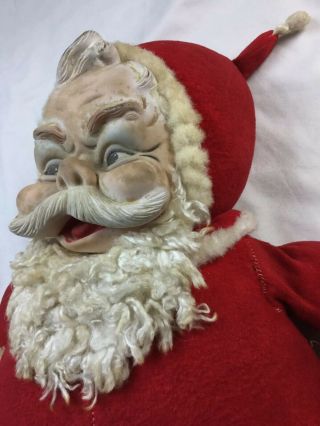 Vtg Creepy RUSHTON CO Rubber Face Plush Santa Claus Doll Xmas Figure 20” Tall 3