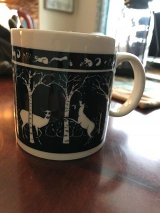 Taylor & Ng Deer And Squirrels 1978 Black Primitives Coffee Mug Japan