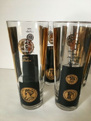 7 Vintage Cera Black Gold Coin Double Old Fashioned Tall Highball Glasses MCM 2
