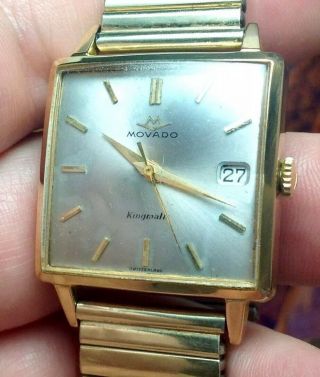 Vintage Movado Kingmatic Swiss Made 28j.  Automatic Mens Watch With Date (e44)