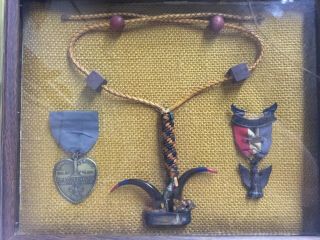 Vintage Bsa Eagle Scout Badge Pin And Necklace Rare Framed Kc,  Missouri