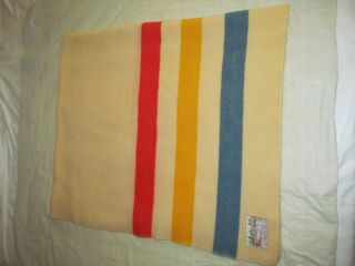 Vintage Orr " Orrlaskan Wool Twin Blanket 74 X 60 Red Blue Yellow Stripe Camp Exc