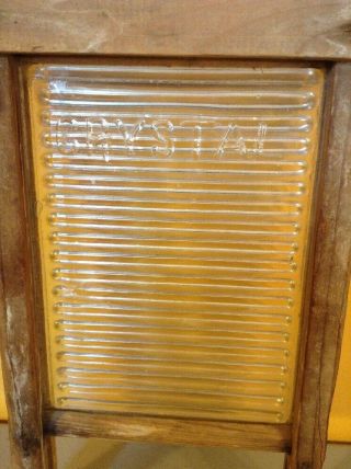 Vintage CRYSTAL CASCADE Glass Wood Small Salesman Sample Child ' s Washboard 2