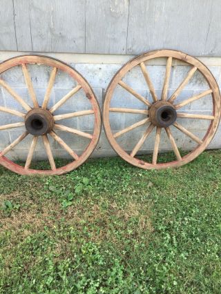 Matching Primitive Antique Wooden Wagon Wheels 40 Inches Tall