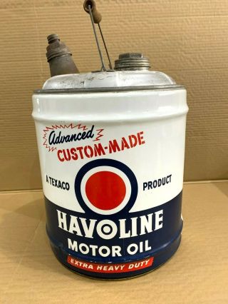 Vintage Texaco 5 Gallon Havoline Motor Oil Tin Can Wooden Handle Motor Oil Can
