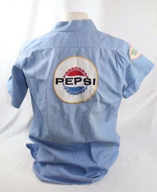 Rare Vintage 1960s Say Pepsi Please Blue Uniform Shirt W/ Teem Patch Size Ml