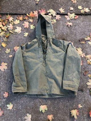 Vintage 1942 Ww2 Usn Military Parka Pullover Anorak Rain Jacket Poncho Sz M