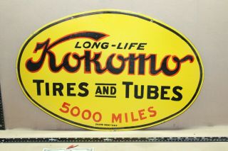 Rare Long Life Kokomo Tires & Tubes 2 - Sided Porcelain Metal Sign Gas Oil Service