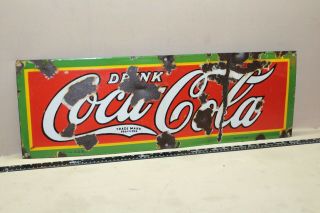 Scarce 1929 Drink Coca Cola Porcelain Metal Sign Green Yellow Red Soda Pop Gas