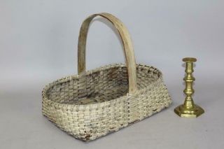 A Fine Late 19th C One Handle Gathering Basket In Ivory White Paint
