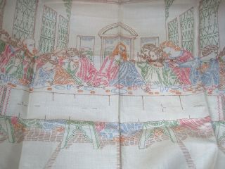 Vintage " Last Supper " 18 X 22 Linen Embroidery Panel Old Stock Shp