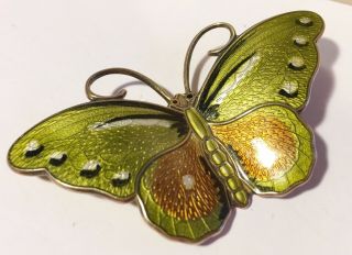 Vintage Large Sterling Silver Enamel Butterfly Brooch Pin Hroar Prydz Norway