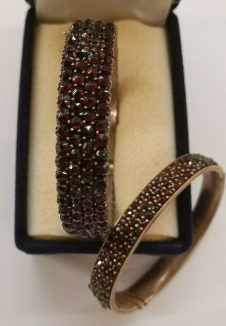 Pair - 2 - Antique Victorian Garnet Gemstone Bracelet Bangle Set