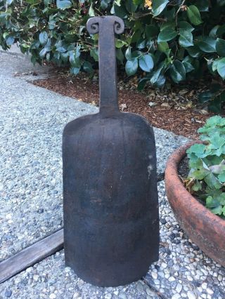 Ca 1800 Hand Wrought Iron Bell,  Rams Head Handle Aafa Late 18th C Metalware 16”