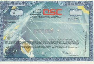 Orbital Sciences Corporation Specimen Stock Certificate Osc Scarce Space 1990