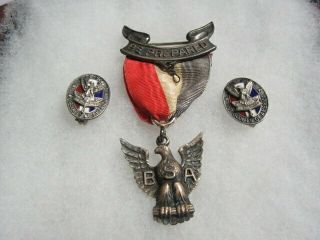 Eagle Scout Medal Robbins 2 1930 With 2 Eagle Scout Lapel Pins Th7