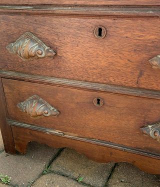 Antique Childs or Salesman Sample Dresser With Mirror and Carved Drawer Pulls 3