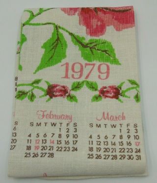 Vintage 1979 Roses Linen Calendar Tea Towel 26x16