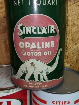 Old Sinclair Opaline Metal 1 Quart Motor Oill Can wm Dinosaur 2