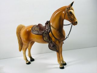 Vintage 60s 70s Plastic Western Cowboy Horse Toy W/ Saddle Marx? Heartland?