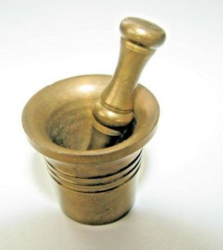 Antique Miniature Brass Apothecary Mortar And Pestle - - 1 " Tall