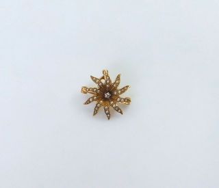 Antique Victorian 14k Gold Star Sunburst Pin Brooch Pendant Diamond Seed Pearls