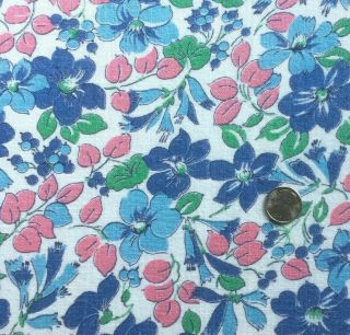 Vintage Full Feed/flour Sack Aqua,  Blue Small Floral W/pink Accents 41 " X 37 "