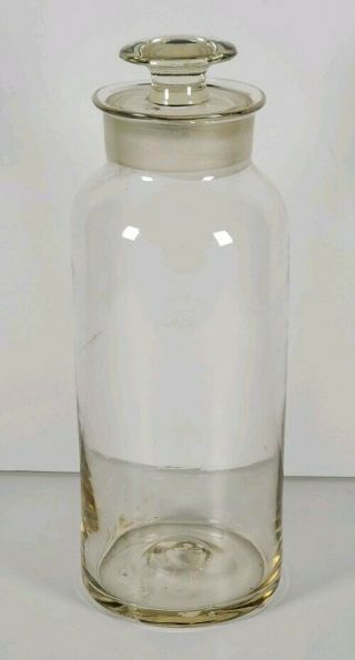 Antique Apothecary Jar Hand Blown Glass With Lid 9 " C1900s Ap1