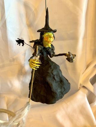 Primitive Handsculpted Halloween Wizard Of Oz Witch With Toto & Broom 61/2”