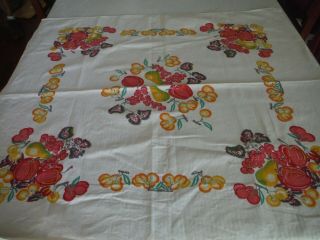 Vintage Tablecloth 37 X 32 Fruit Pear Cherry Grapes Apples Very Good