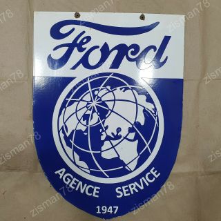 Ford Agence Service 2 Sided Vintage Porcelain Sign 17 1/2 X 24 Inches