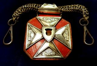 Rare Masonic Pre - Civil War Antique Knights Malta Cross Silver 1858 Templar Chain