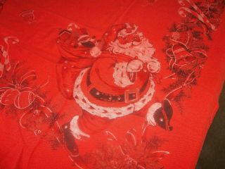 Vintage Christmas Red Black White Tablecloth Santa Gifts Trees Candles Ornaments