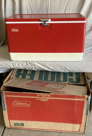 Vintage Coleman Snow - Lite Colossal Cooler 80 Qt 5256 - 703 Red W/ Box Largest Ever