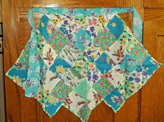 Vintage Apron Feed Sack Quilt Fabric Lady Feathers Floral Prints W/ 1 Pocket