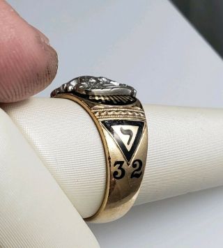 Vintage Men ' s Masonic Double Eagle 32 Lodge 10k Yellow Gold Ring Size 11 3