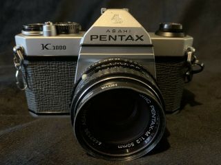Vintage Asahi Pentax K1000 Smc Camera 35mm - 50mm Lens,  Flash
