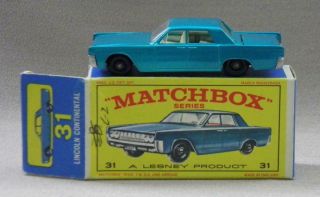 1964 Lesney Matchbox 31 - C Lincoln Continental - E3 Box - Turquoise Body