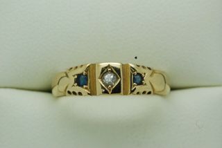 Victorian 18ct Gold Sapphire And Diamond Gypsy Ring - Size M - Chester Hallmarks