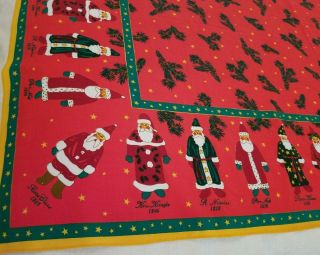 Vintage Old World Santa Claus W/names,  Father Christmas Tablecloth 82 " X 59 "