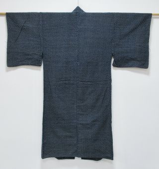 Japanese Cotton Antique Kasuri Kimono / Dark Indigo Blue / Vintage /104