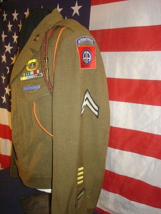 Wwii 82nd Airborne Ike Jacket With Wings,  Cib,  Cords,  Patches And Chevrons,  40r